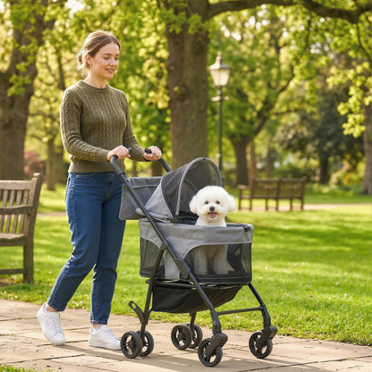 Foldable Pet Stroller, Dog Cat Stroller with Detachable Carrier