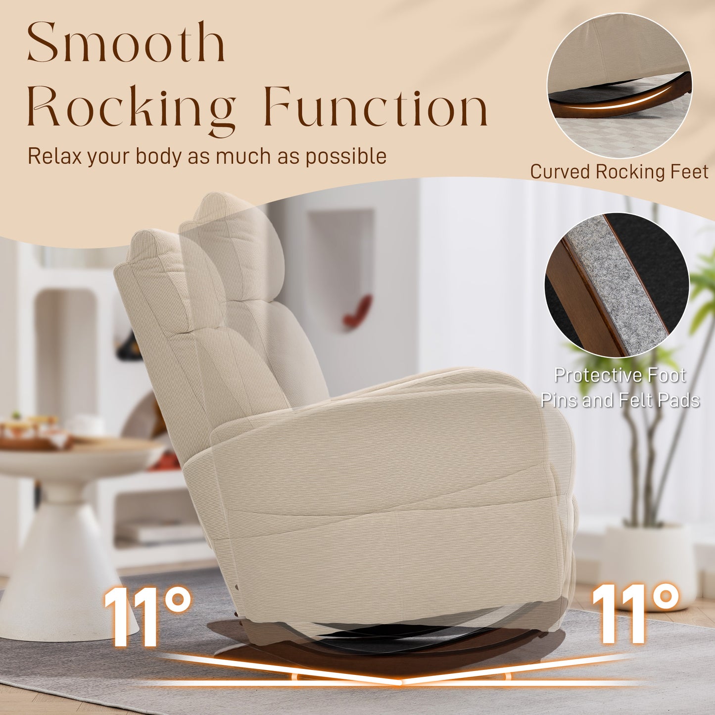 Modern High Back Corduroy Leisure Rocking Chair for Nursery, Beige