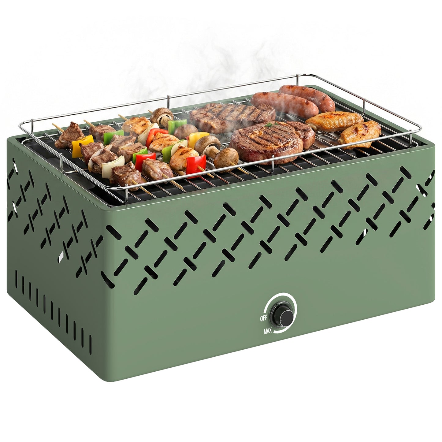 Portable Charcoal BBQ Grill with Built-in Fan, Light Green