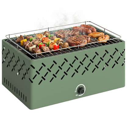 Portable Charcoal BBQ Grill with Built-in Fan, Light Green