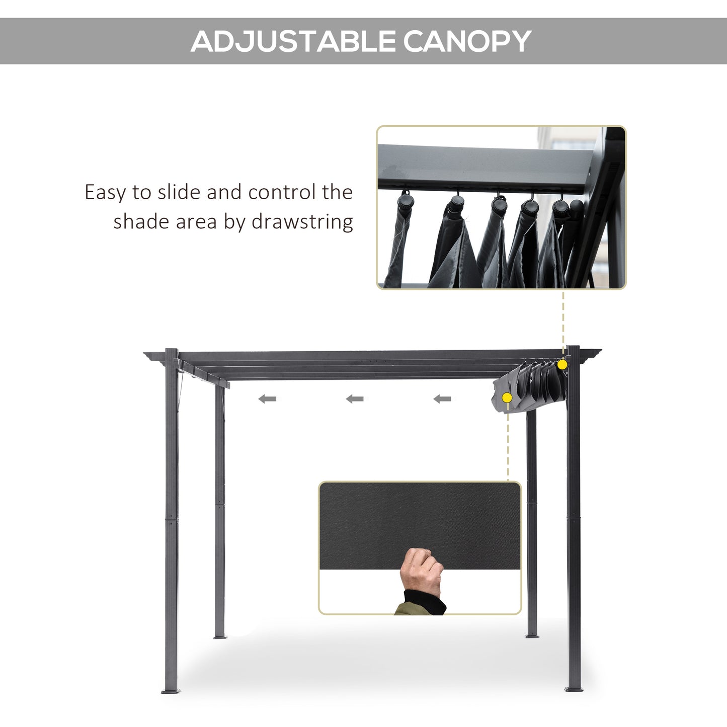 3x3(m) Pergola Gazebo Sun Shade Shelter Aluminium Garden Canopy, Grey