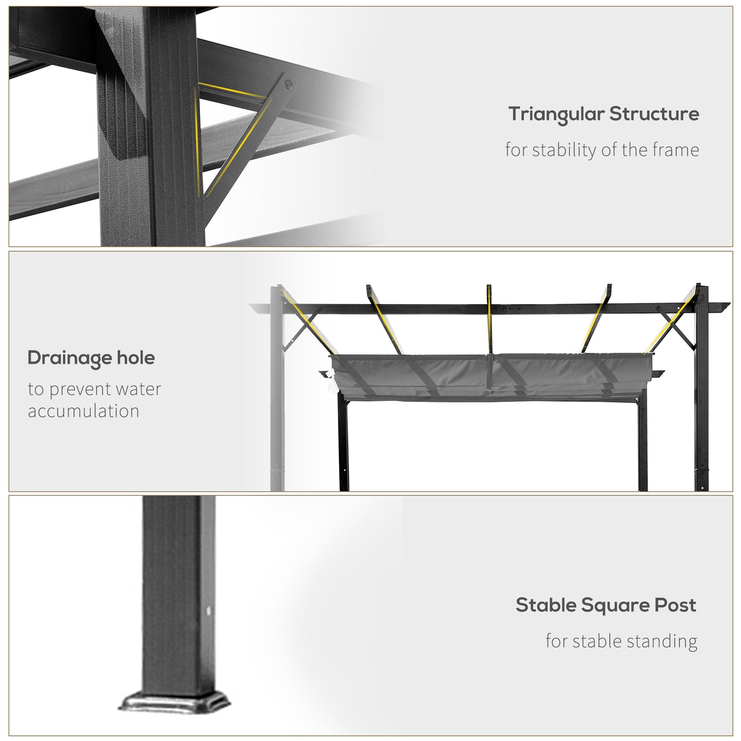 3x3(m) Pergola Gazebo Sun Shade Shelter Aluminium Garden Canopy, Grey