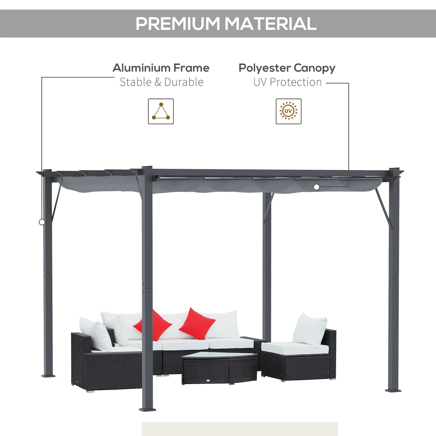 3x3(m) Pergola Gazebo Sun Shade Shelter Aluminium Garden Canopy, Grey