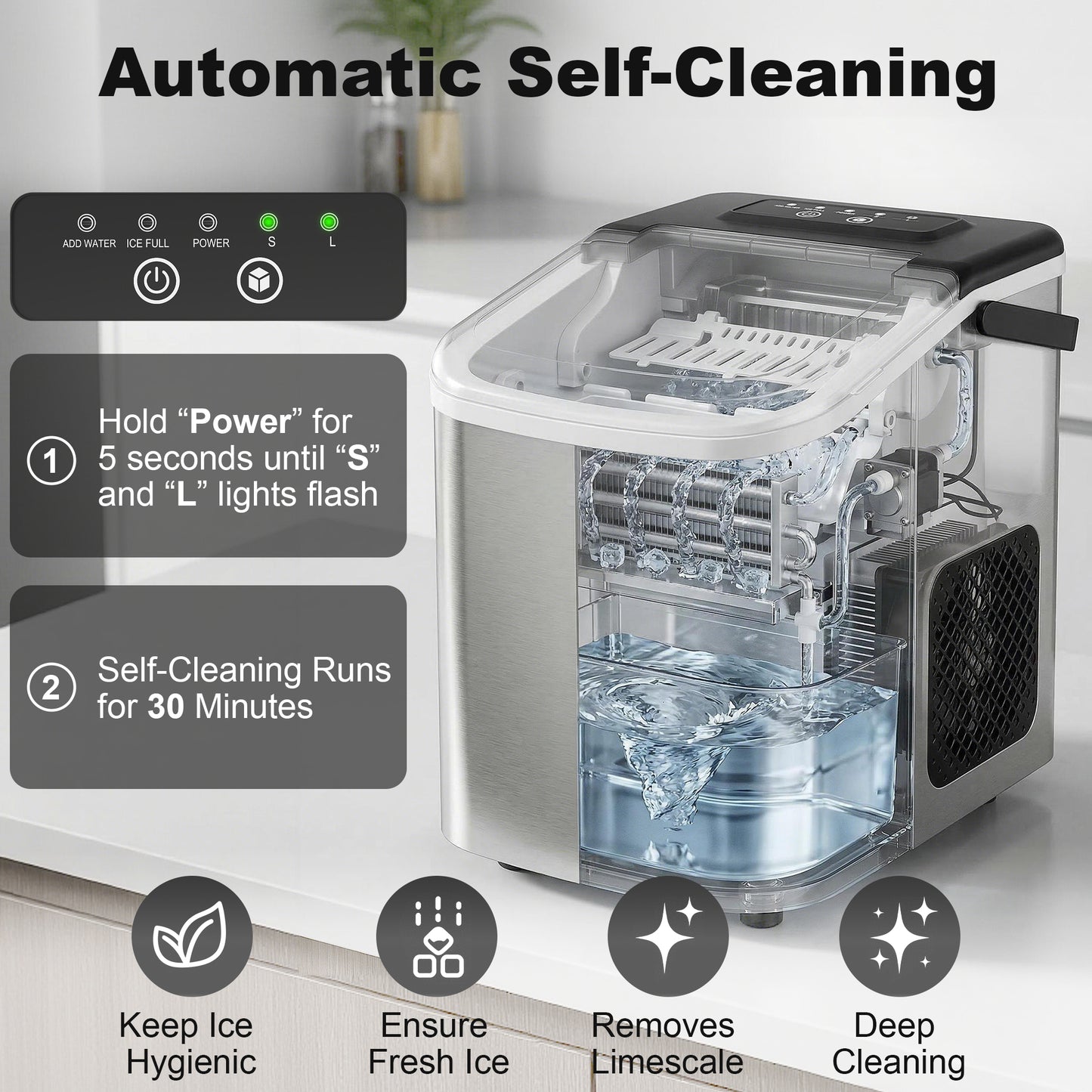 Ice Maker Machine Countertop, 9 Cubes Ready in 7 Mins, 12 KG in 24Hrs