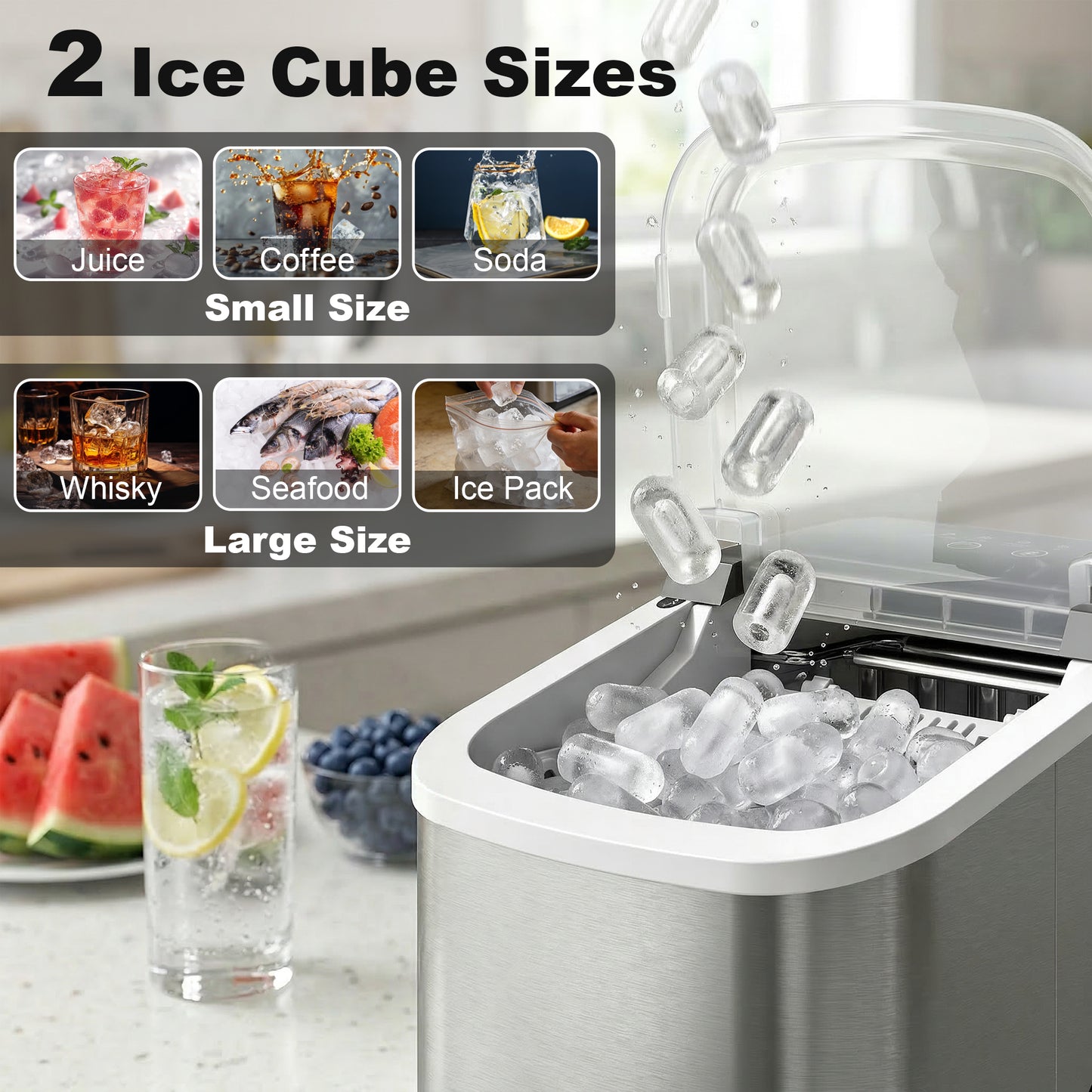 Ice Maker Machine Countertop, 9 Cubes Ready in 7 Mins, 12 KG in 24Hrs