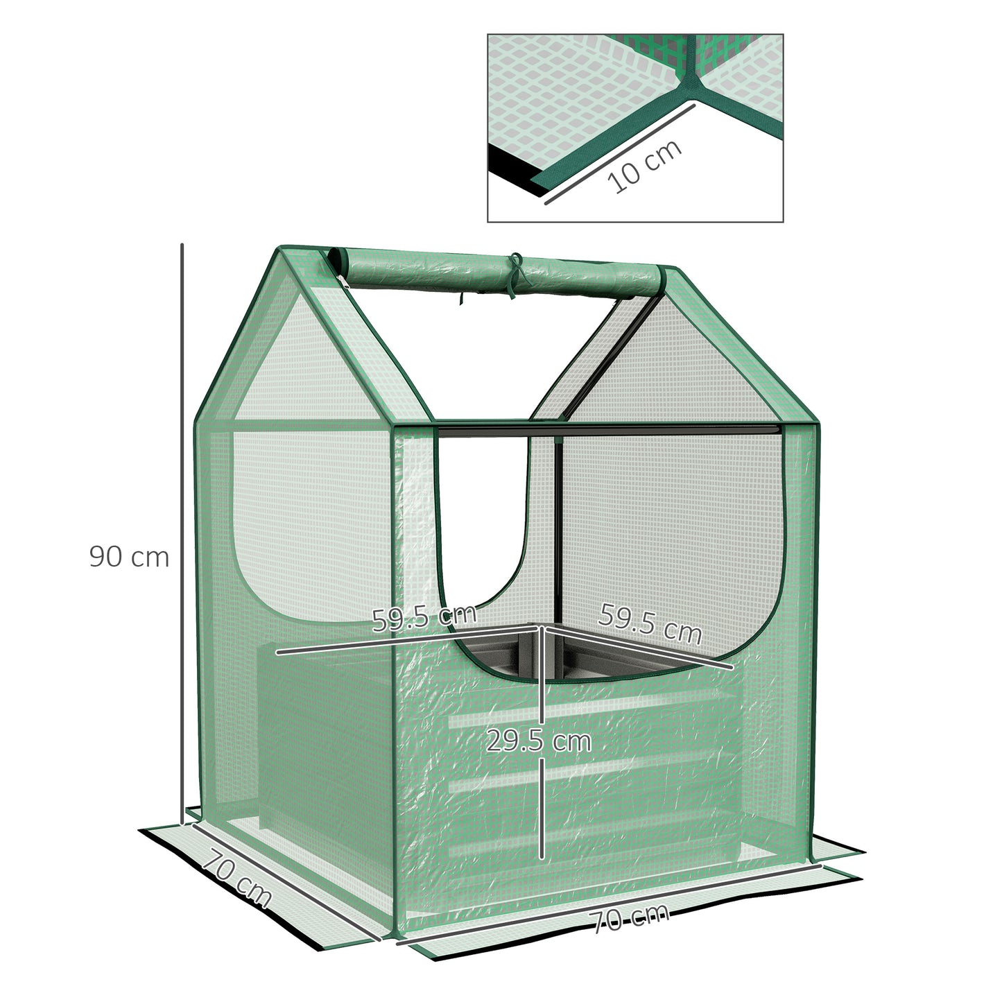 Raised Garden Bed Planter Box with Greenhouse, Green and Silver