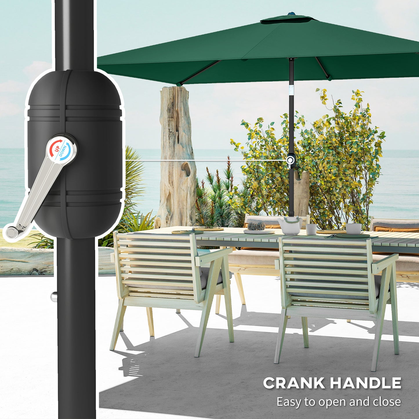Garden Parasol, Outdoor Umbrella with Tilt Function, Green