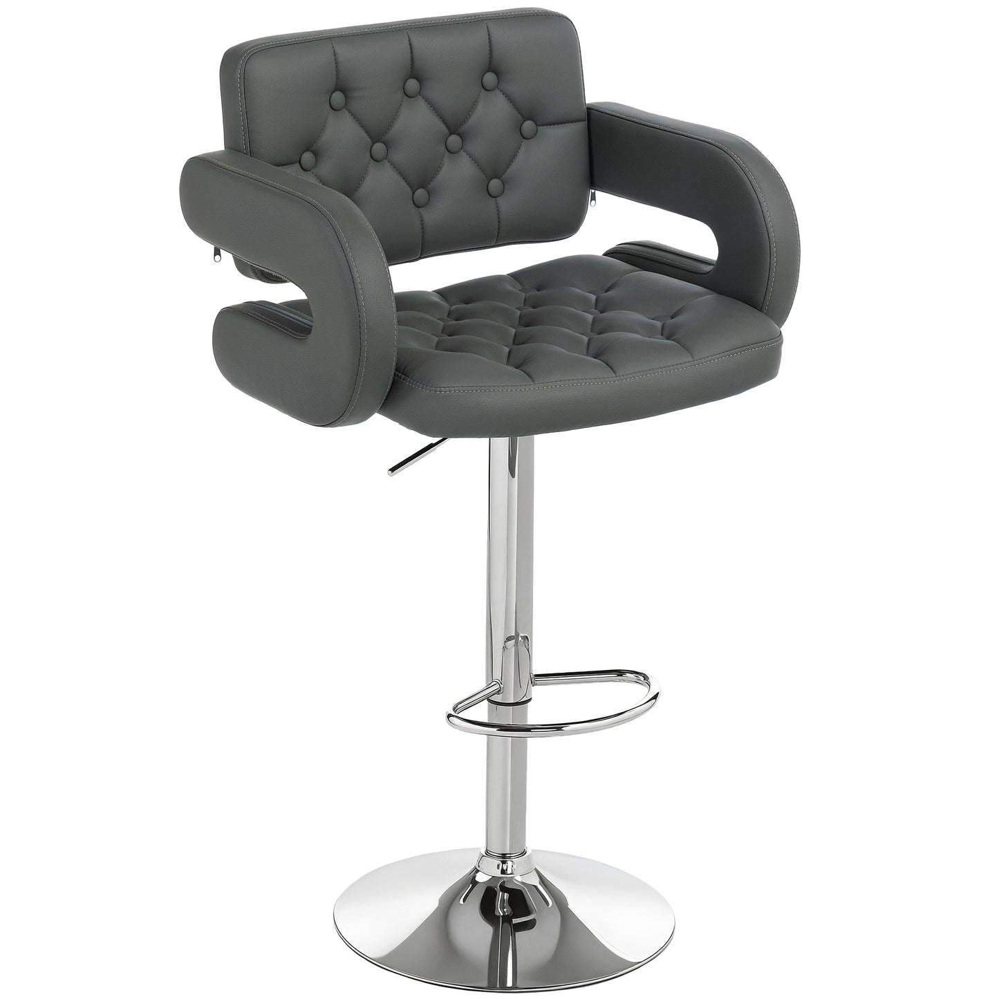 Adjustable Height Barstool Steel Pole PU Leather, Grey