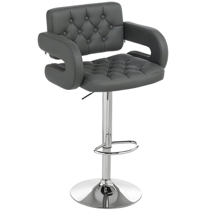 Adjustable Height Barstool Steel Pole PU Leather, Grey