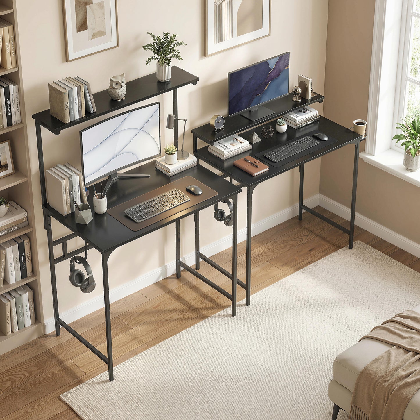 Computer Desk, 80cm Home Office Study Table with Hutch Shelf, Black