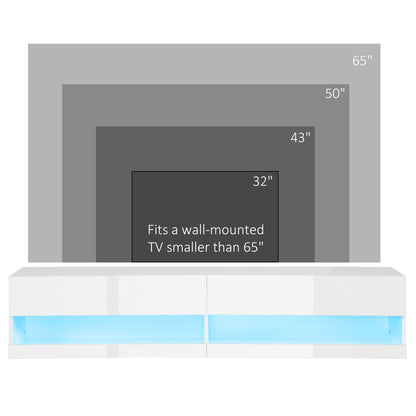 High Gloss TV Stand Unit Wall Mounted with LED Lights, White