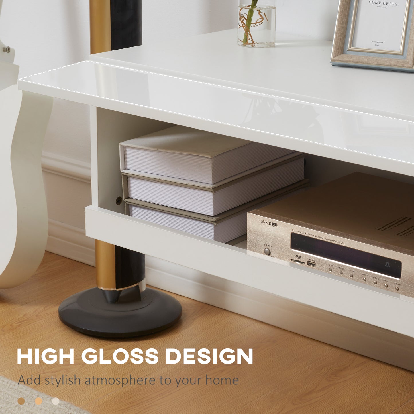 High Gloss TV Stand Unit Wall Mounted with LED Lights, White