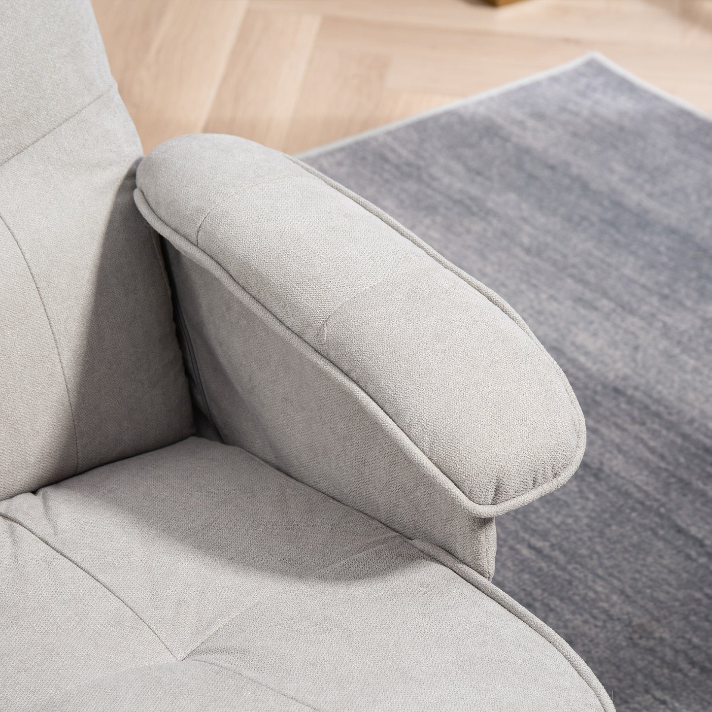 Swivel Recliner Chair with Footstool and Wooden Base, Light Grey