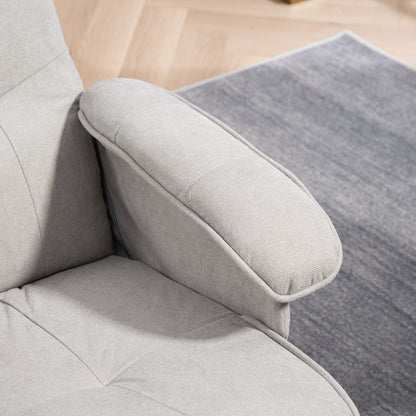 Swivel Recliner Chair with Footstool and Wooden Base, Light Grey