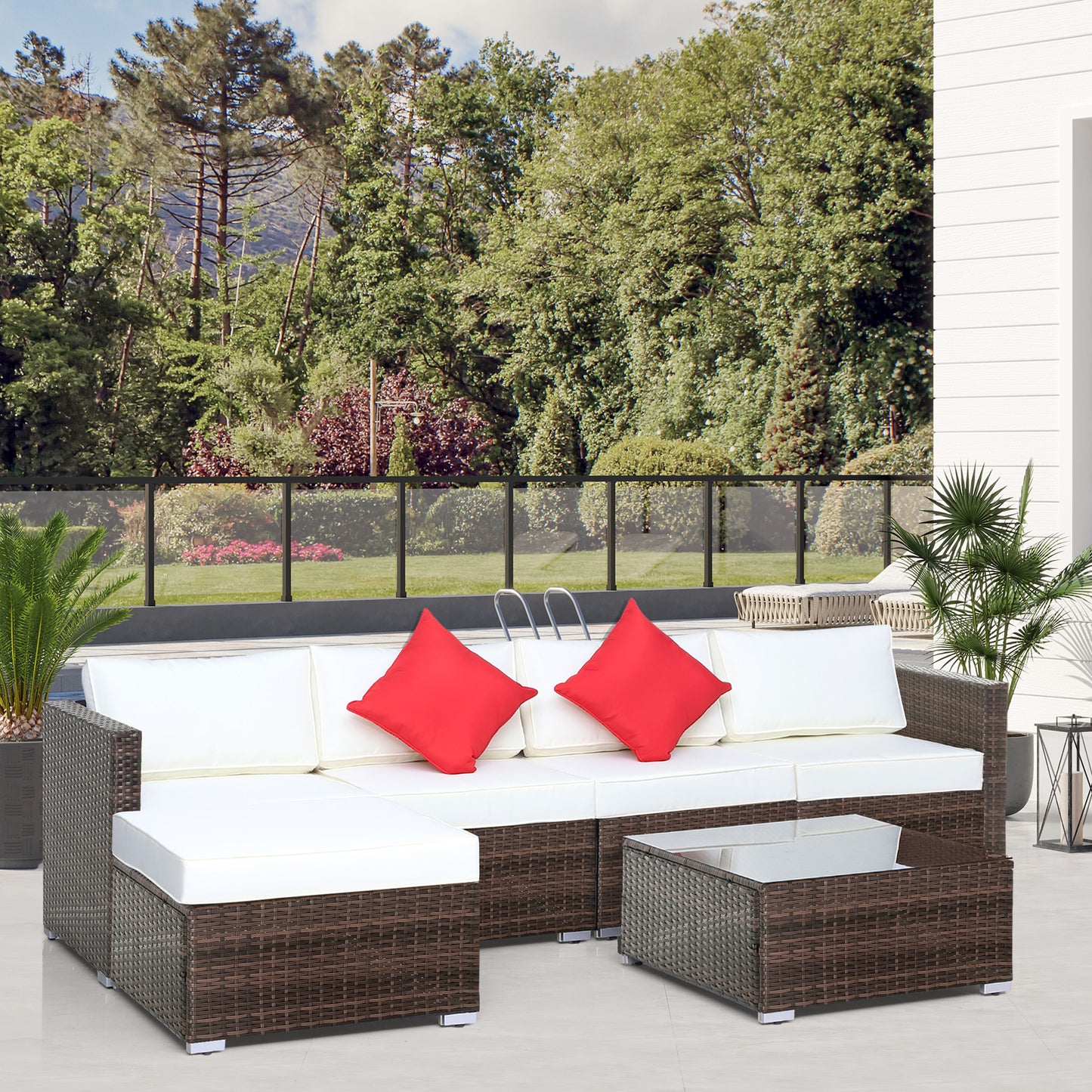 6 Pieces Rattan Furniture Set Garden Sofa Conservatory Wicker Brown