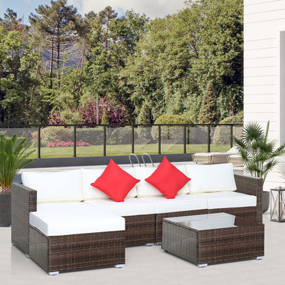 6 Pieces Rattan Furniture Set Garden Sofa Conservatory Wicker Brown