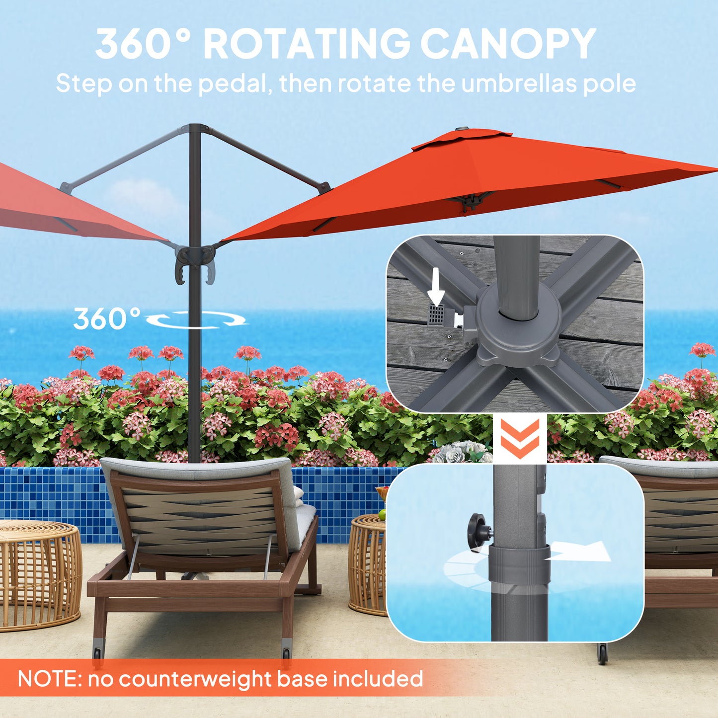 3 x 3(m) Cantilever Parasol Garden Umbrella with Cross Base Orange