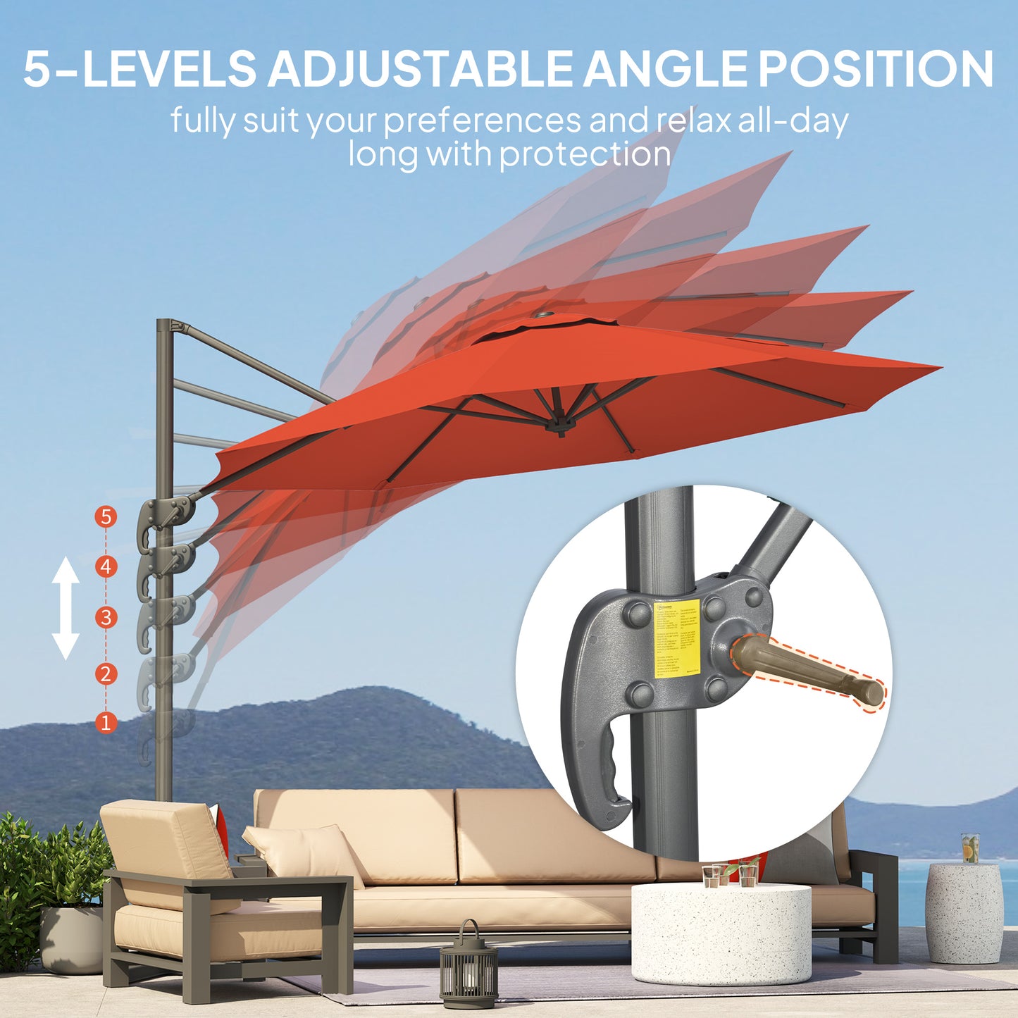 3 x 3(m) Cantilever Parasol Garden Umbrella with Cross Base Orange