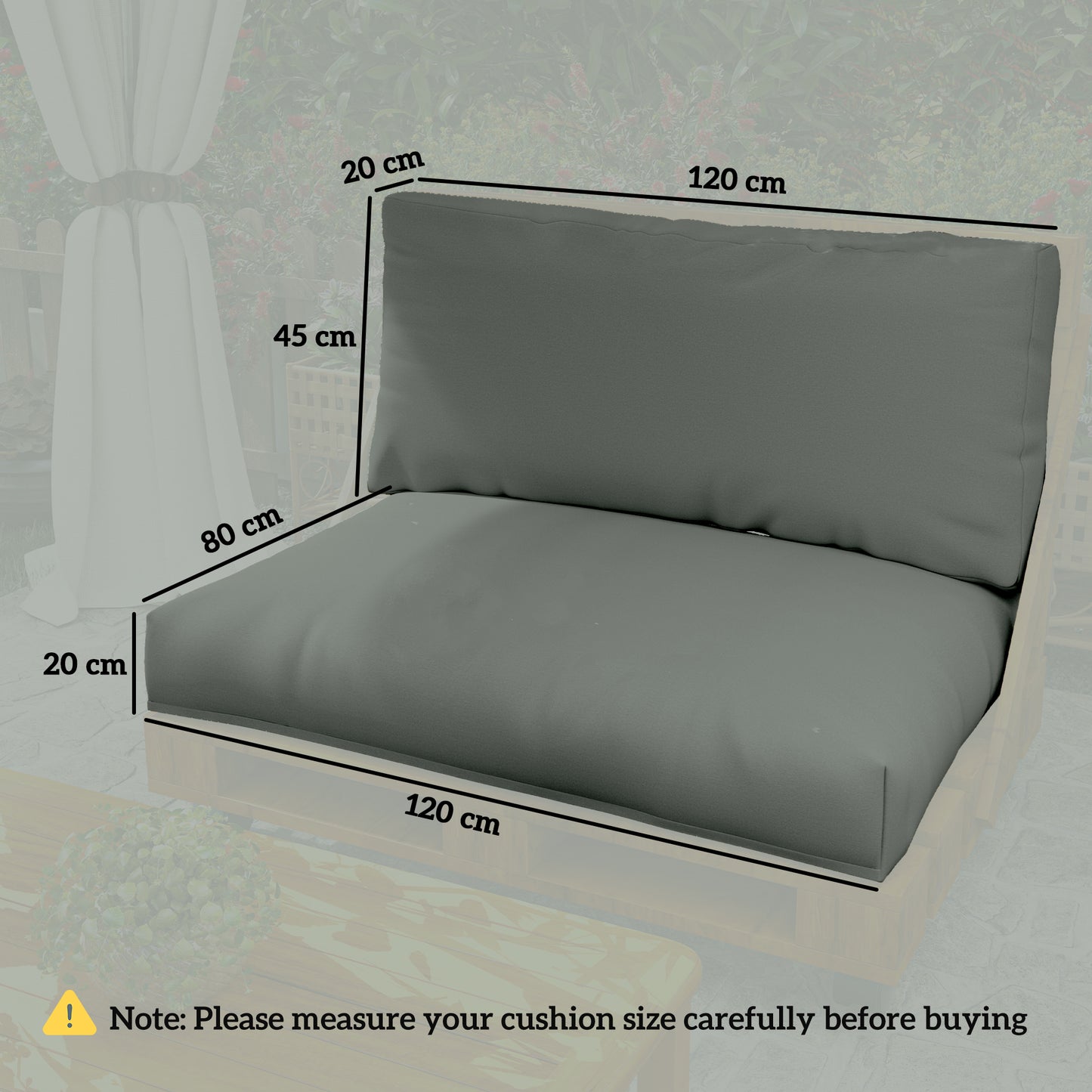 2 Seat Pallet Cushions 20cm Thick Outdoor Seat Pads, Charcoal Grey