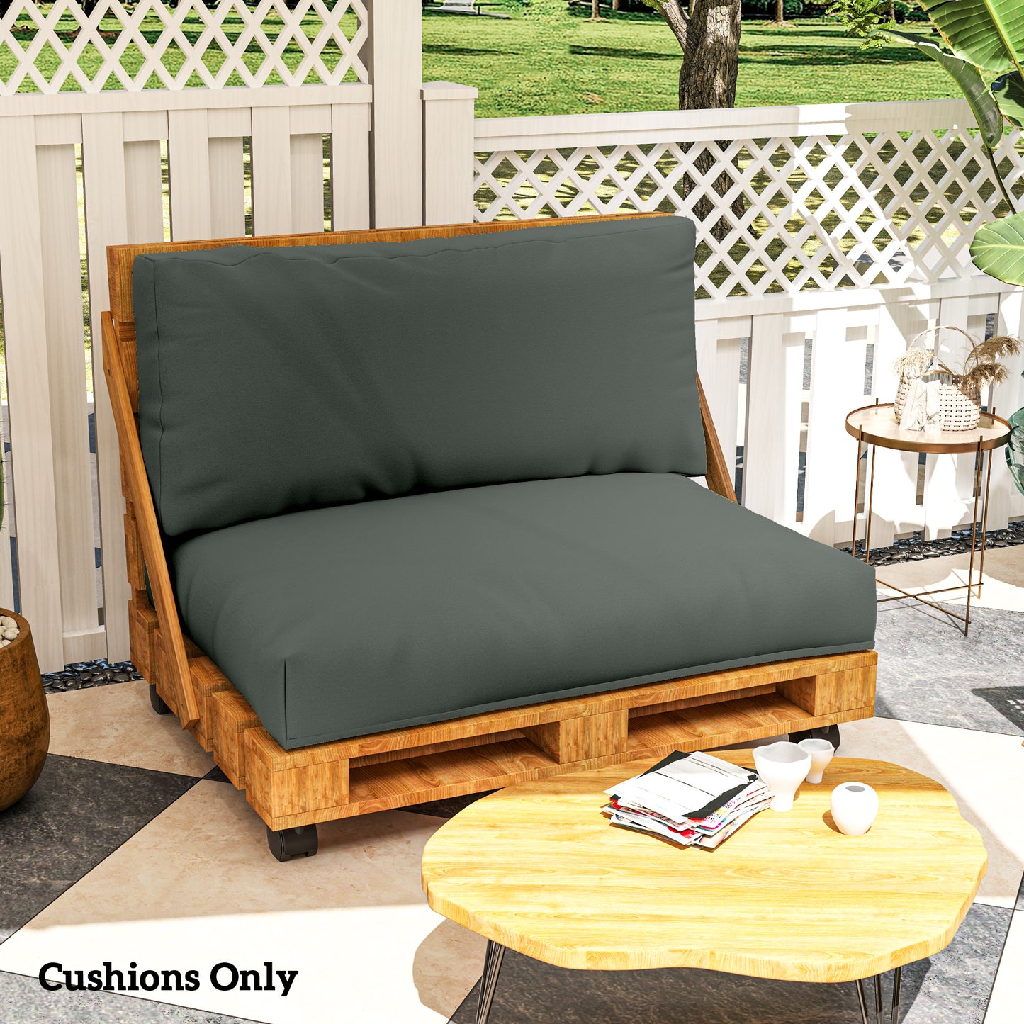 2 Seat Pallet Cushions 20cm Thick Outdoor Seat Pads, Charcoal Grey