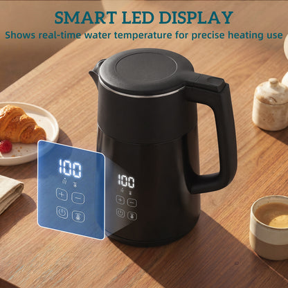 Electric Kettle, 1.7L Fast Boil 3kW Water Kettle with UK Strix Thermostat, LED Display, Keep Warm Function, Auto Shut-off and Boil-Dry Protection, Black
