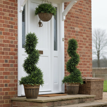 Set of 2 Potted Artificial Plants, Topiary Spiral Cypress Trees, 90cm