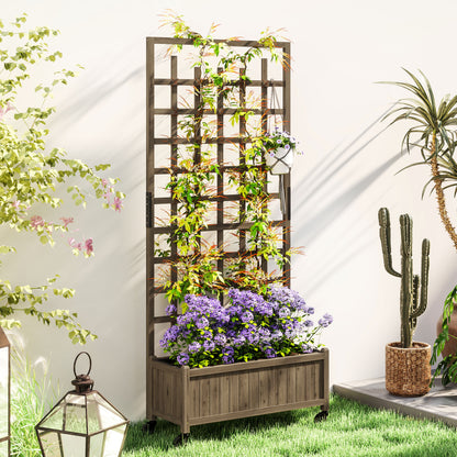 Wooden Trellis Planter, Raised Garden Bed with Wheels, Brown