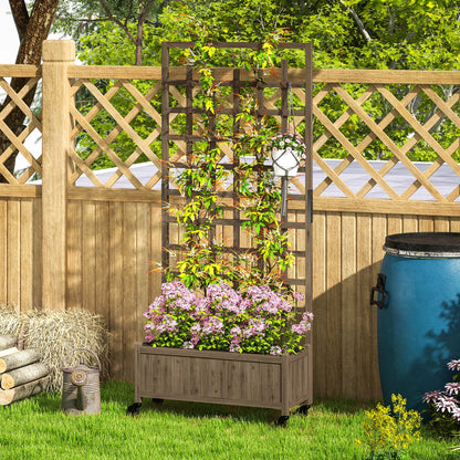 Wooden Trellis Planter, Raised Garden Bed with Wheels, Brown