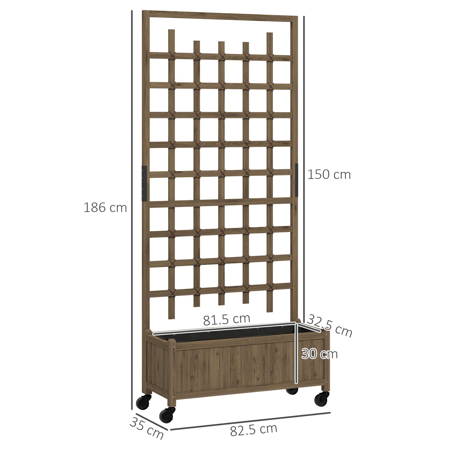 Wooden Trellis Planter, Raised Garden Bed with Wheels, Brown