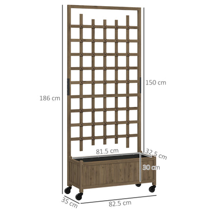 Wooden Trellis Planter, Raised Garden Bed with Wheels, Brown