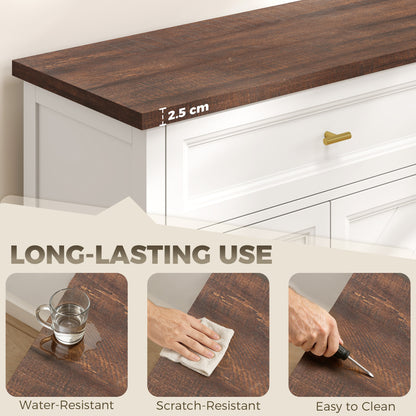 Sideboard with Thick Top, Modern Storage Cabinet, Kitchen Cupboard with 3 Doors, 2 Drawers and Adjustable Shelves for Dining Room, Living Room, White and Brown Wood Effect