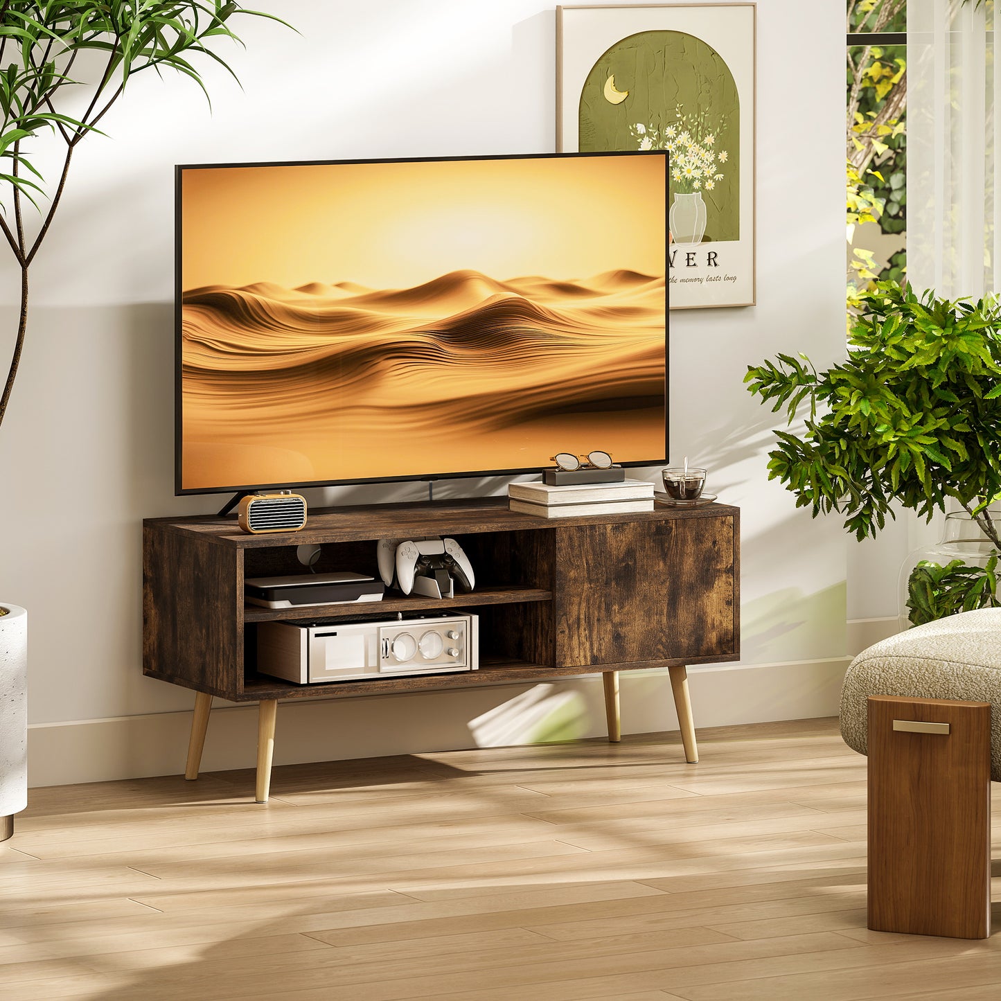 TV Unit Cabinet for TVs up to 55Inches with Cupboard Shelves, Brown