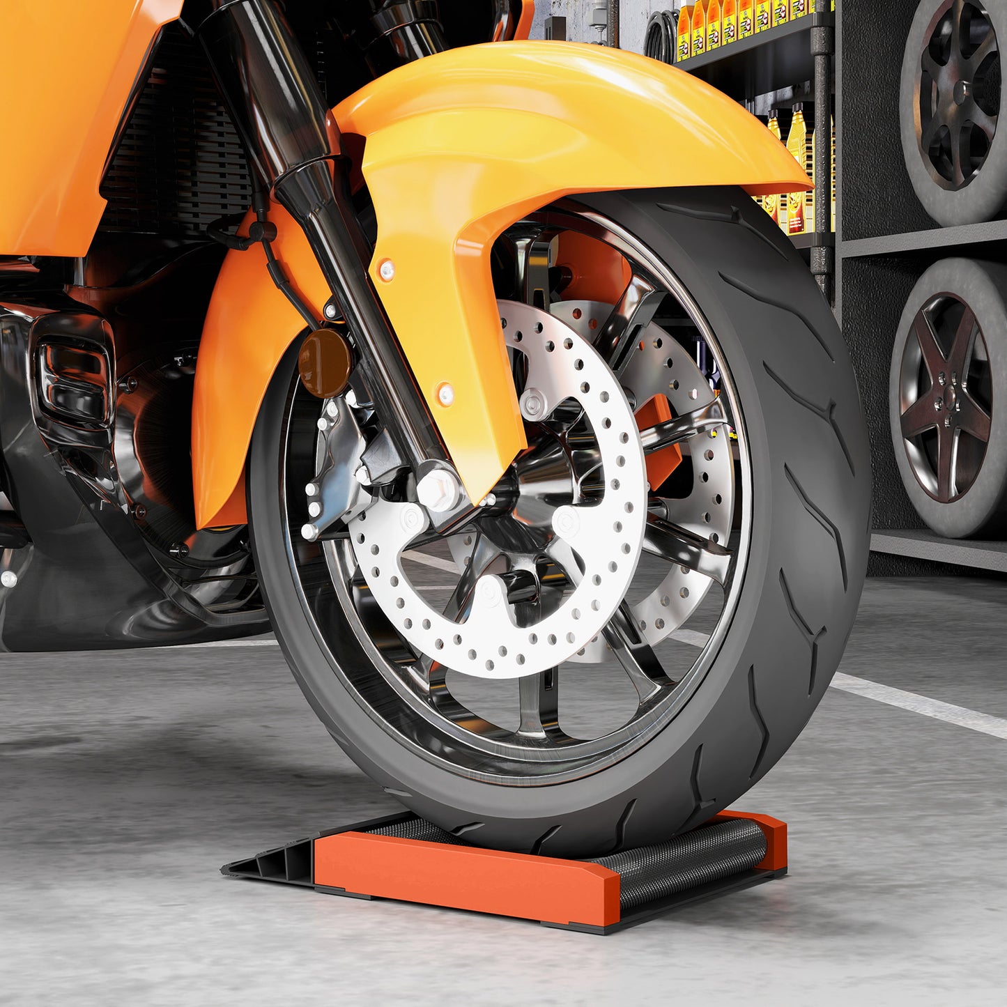 Motorcycle Wheel Roller Stand for Tyre Cleaning and Chain Lubrication