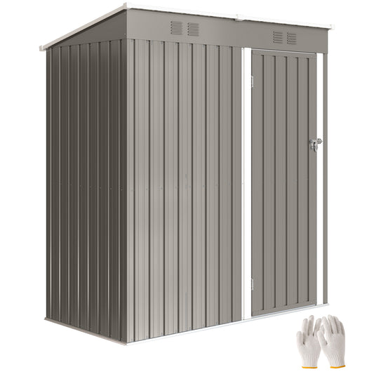 5 x 3 ft Lean-to Garden Shed, Outdoor Storage Shed, Light Grey
