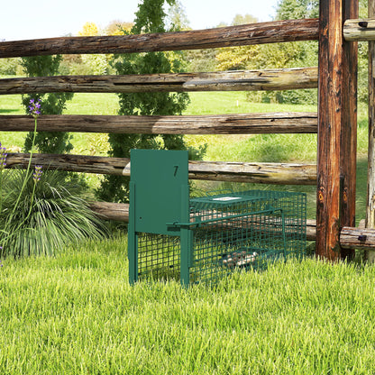 Single Door Rat Trap for Small Animals, Metal Outdoor, Indoor Squirrel Trap for Mice, Rabbits, Cats, 60 X 18 X 20cm, Dark Green