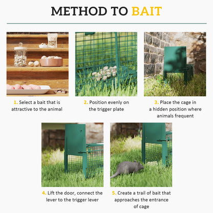 Single Door Rat Trap for Small Animals, Metal Outdoor, Indoor Squirrel Trap for Mice, Rabbits, Cats, 60 X 18 X 20cm, Dark Green