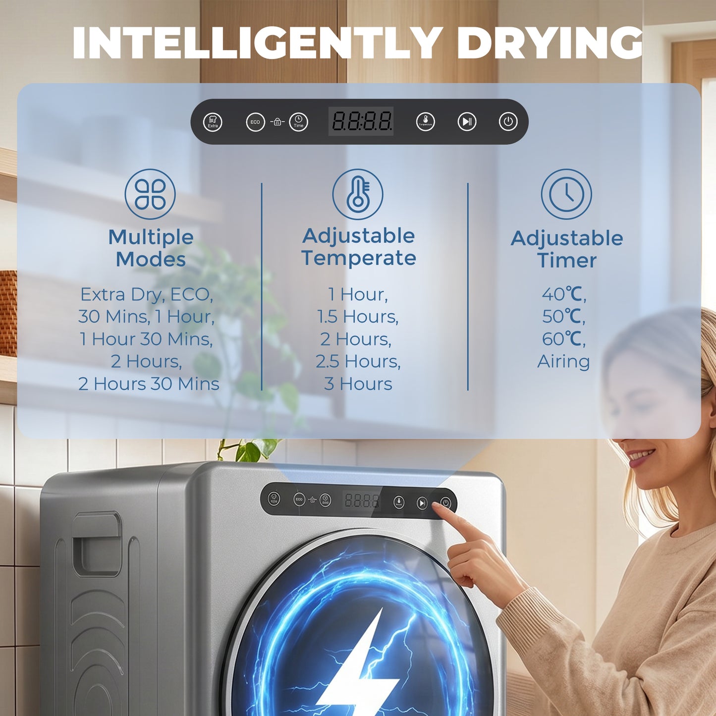 5kg Vented Tumble Dryer, 1000W Compact Freestanding Tumble Dryer with Stainless Steel Anti-Crease Reverse Tumble, Extra Dry & ECO Modes, Multiple Timer & Heat Settings, Silver Tone