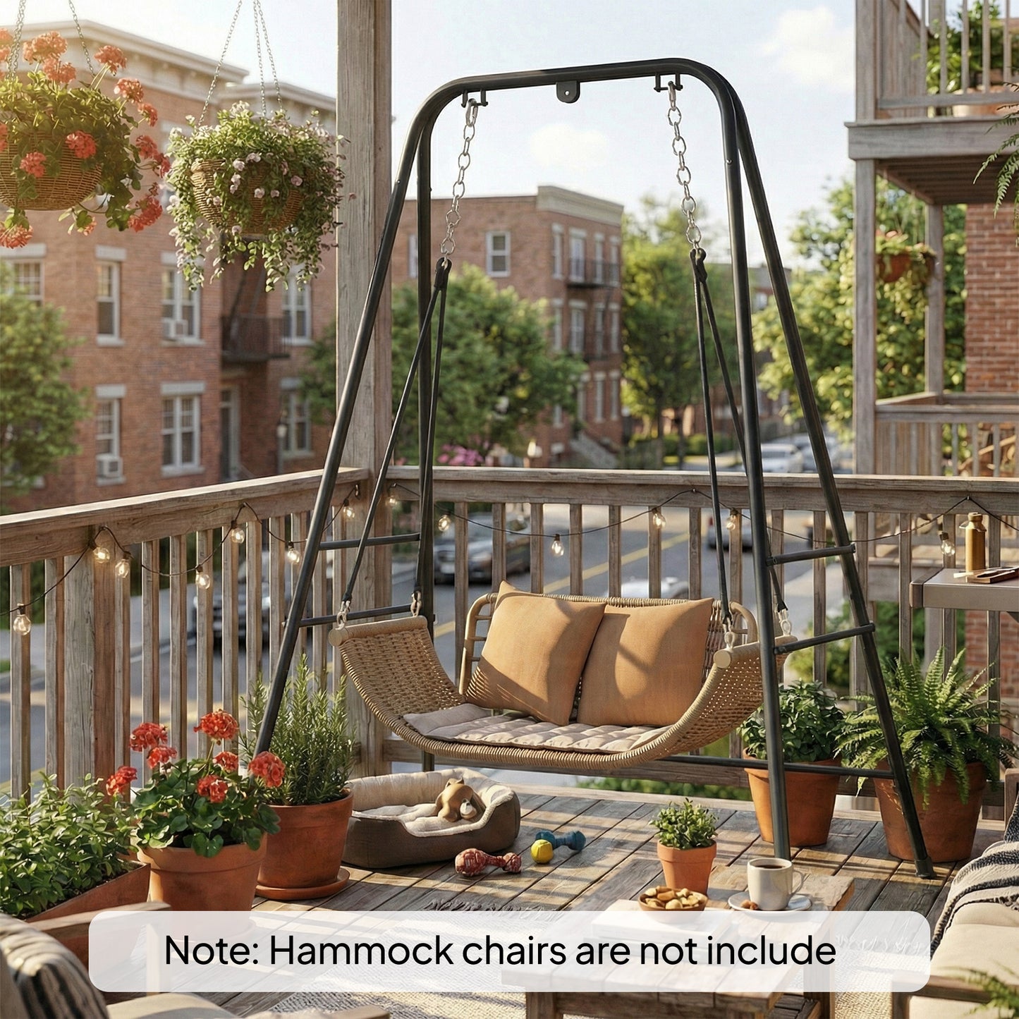 Hammock Chair Stand Only for Indoor Outdoor 150KG Load Black