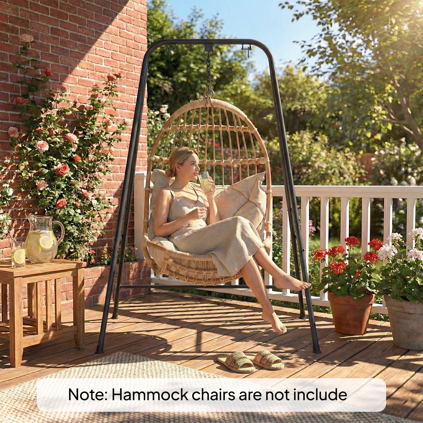 Hammock Chair Stand Only for Indoor Outdoor 150KG Load Black