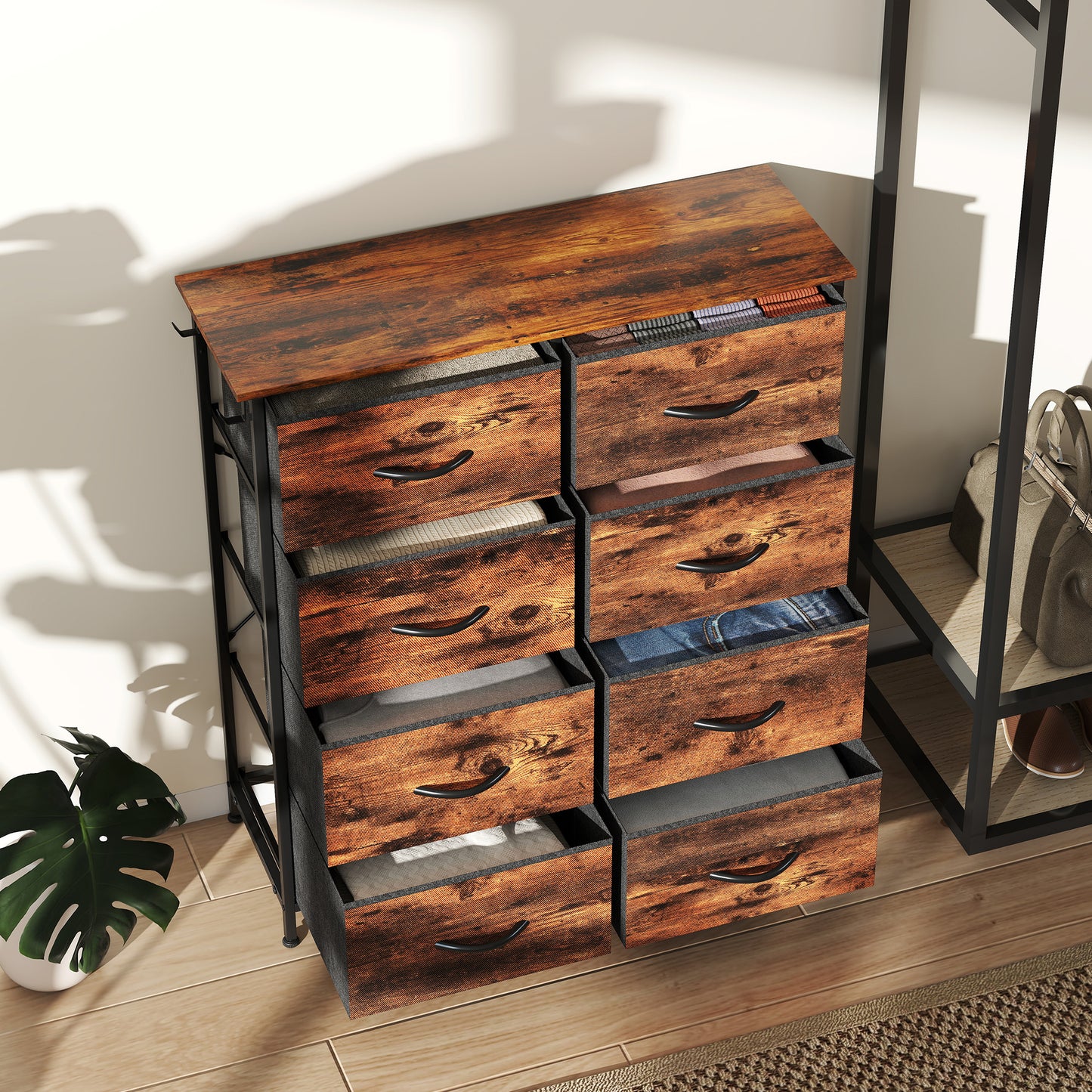 Fabric Chest of Drawers, 8 Drawer Dresser for Bedroom, Rustic Brown