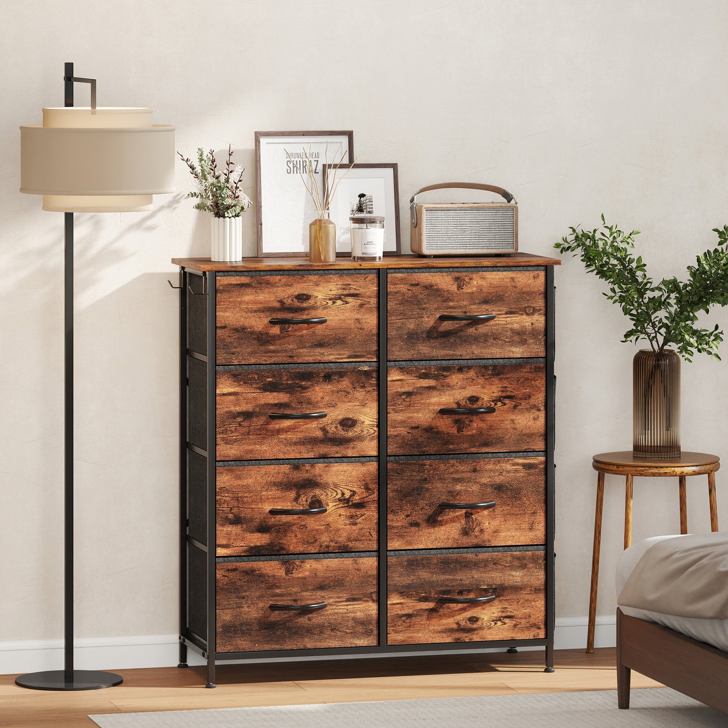 Fabric Chest of Drawers, 8 Drawer Dresser for Bedroom, Rustic Brown