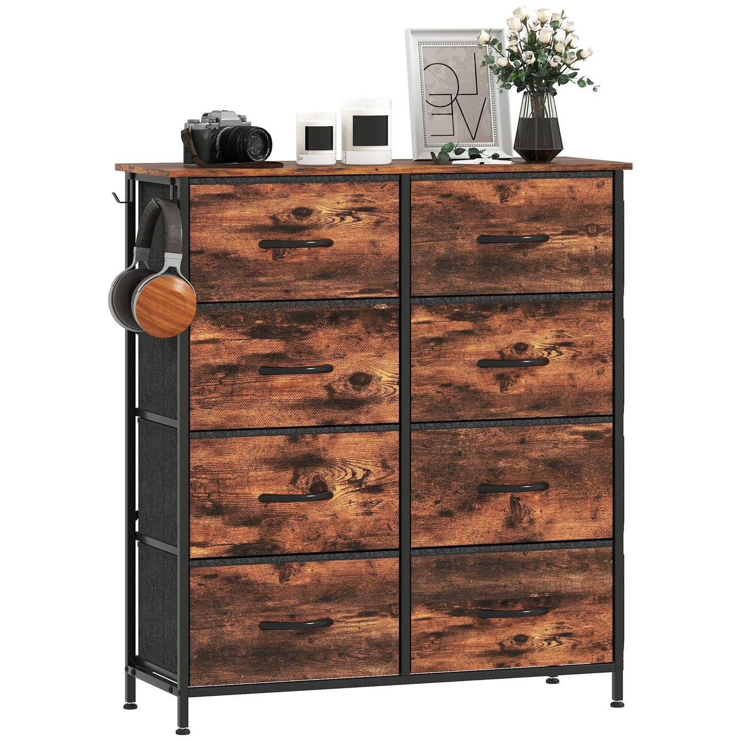 Fabric Chest of Drawers, 8 Drawer Dresser for Bedroom, Rustic Brown