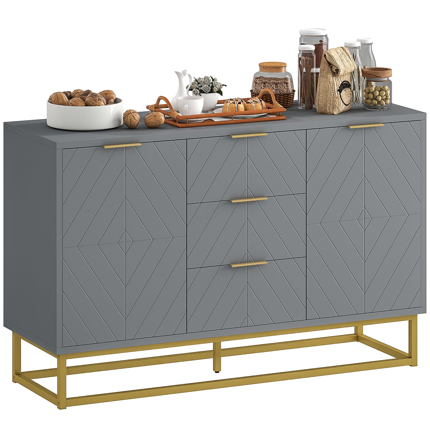 Sideboard Storage Cabinet with Adjustable Shelves, Grey
