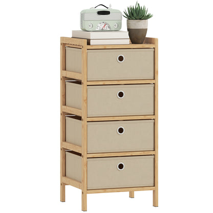 Chest of Drawers, 4 Drawers Dresser with Bamboo Frame, Cream White