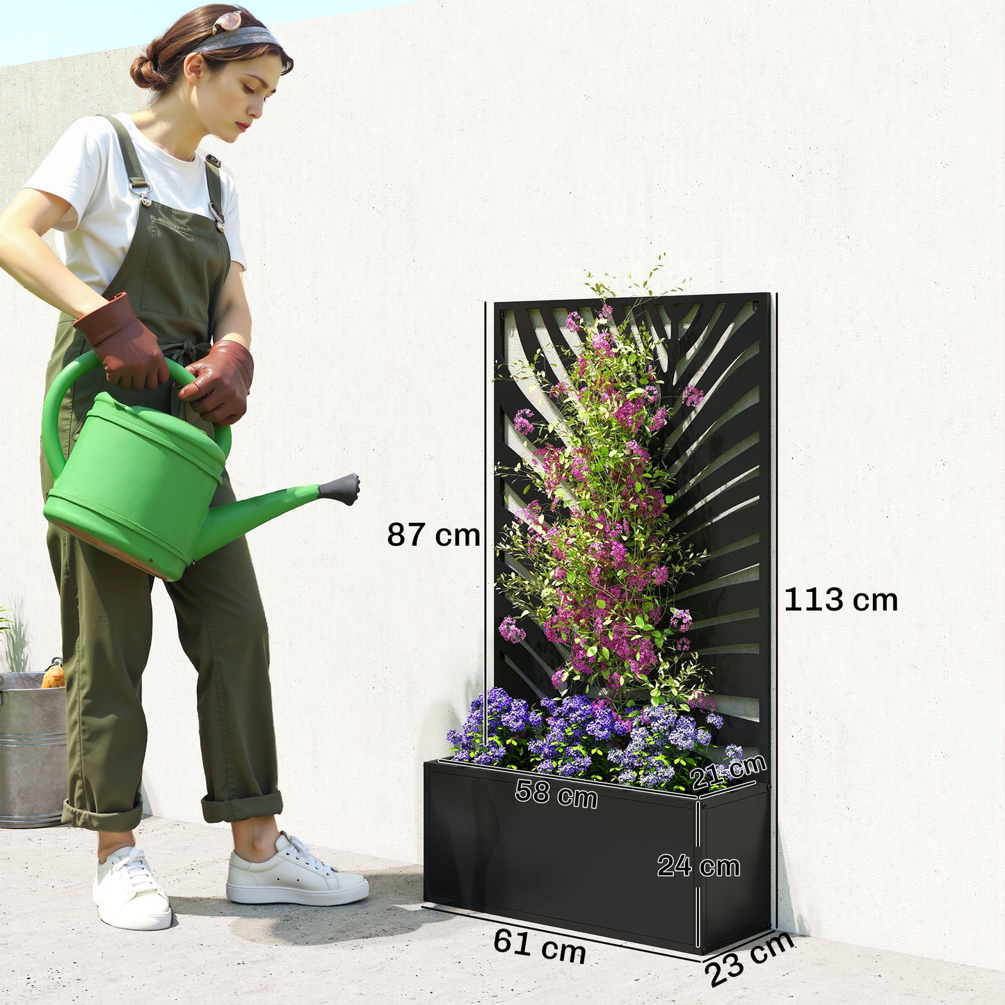 Metal Raised Garden Bed with Trellis, Outdoor Elevated Planter Box