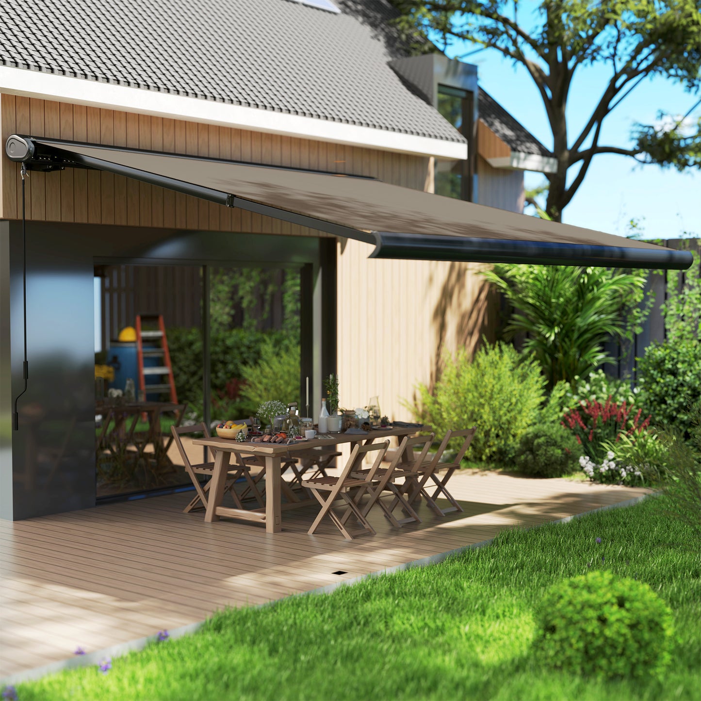 DIY Retractable Canopy with Remote Controller for Patio, Light Grey