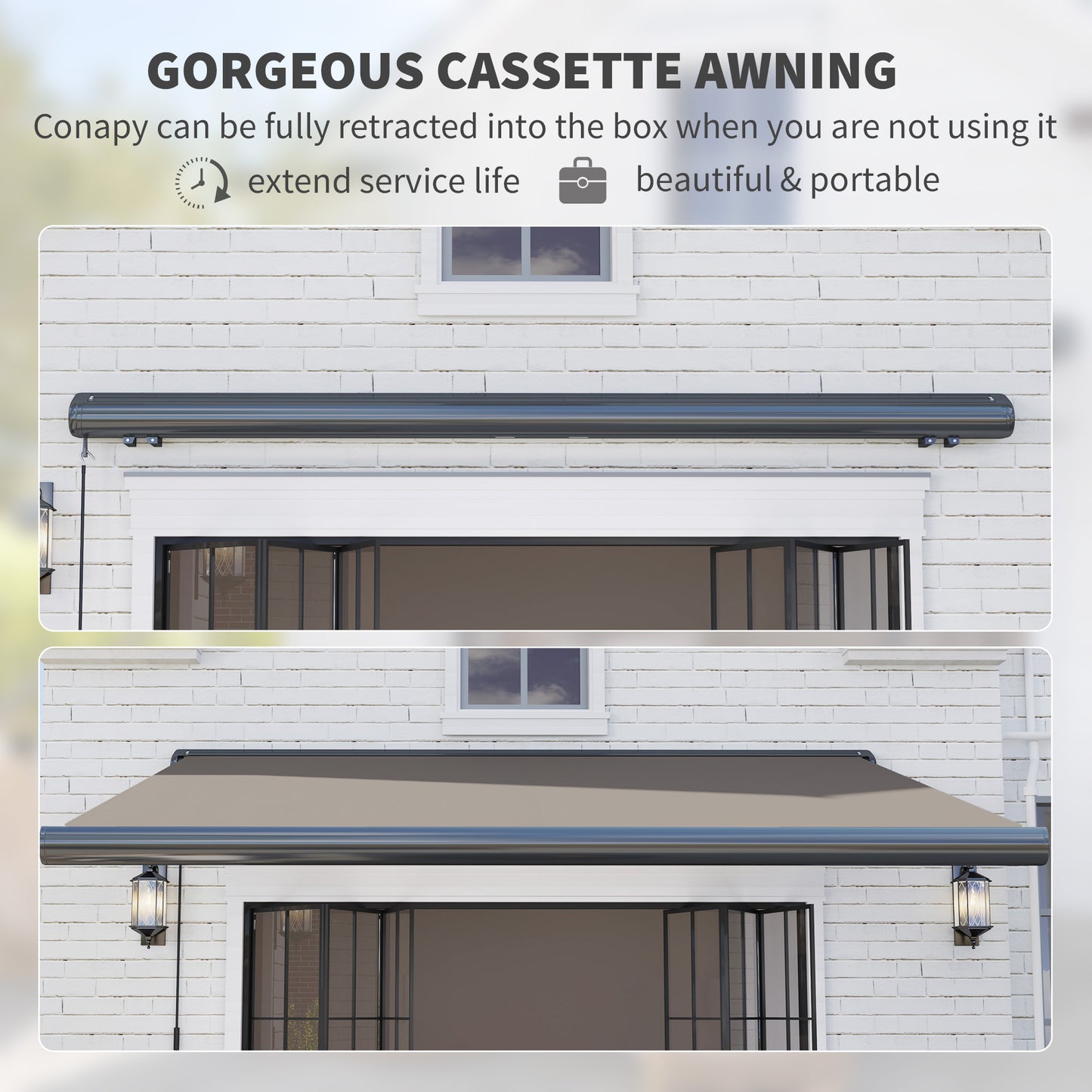 DIY Retractable Canopy with Remote Controller for Patio, Light Grey