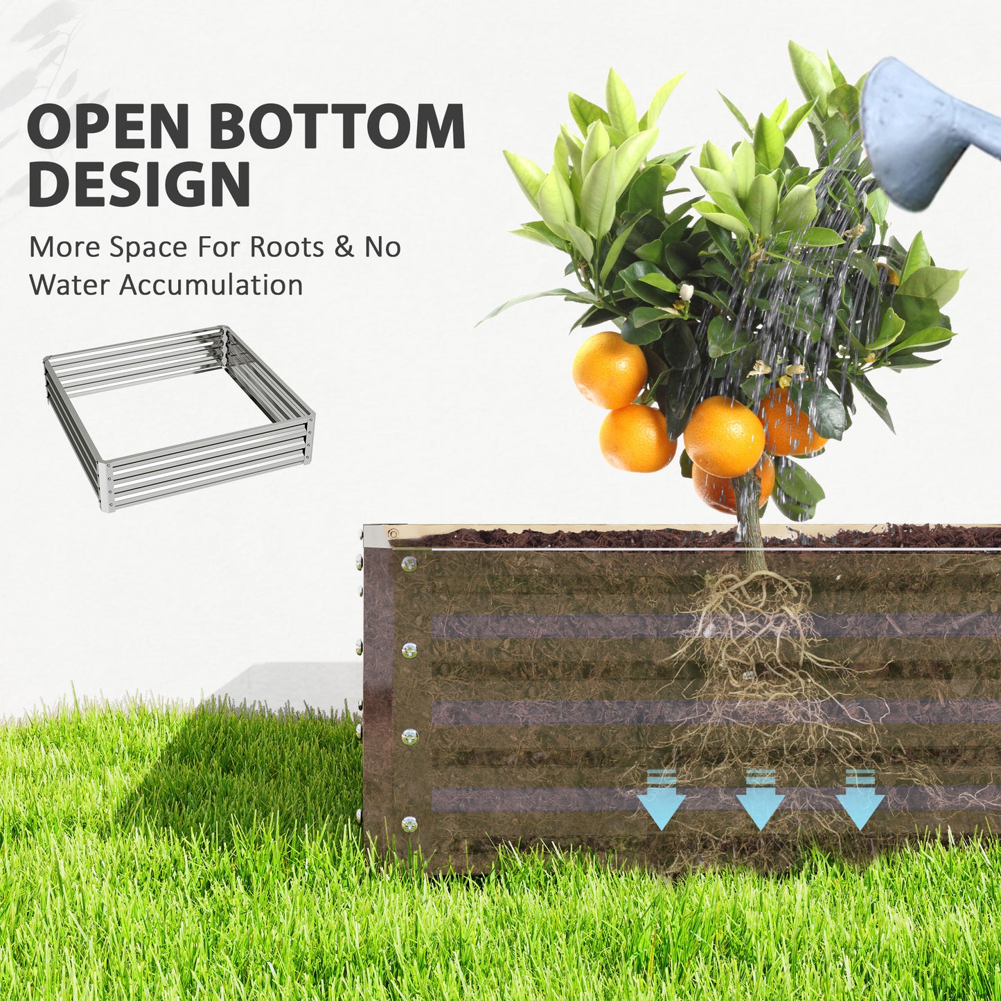 Raised Garden Bed Metal Patio Backyard Flower Planter, Silver Tone