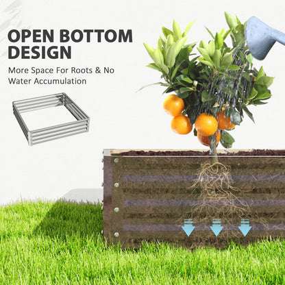 Raised Garden Bed Metal Patio Backyard Flower Planter, Silver Tone