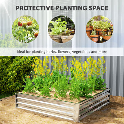 Raised Garden Bed Metal Patio Backyard Flower Planter, Silver Tone